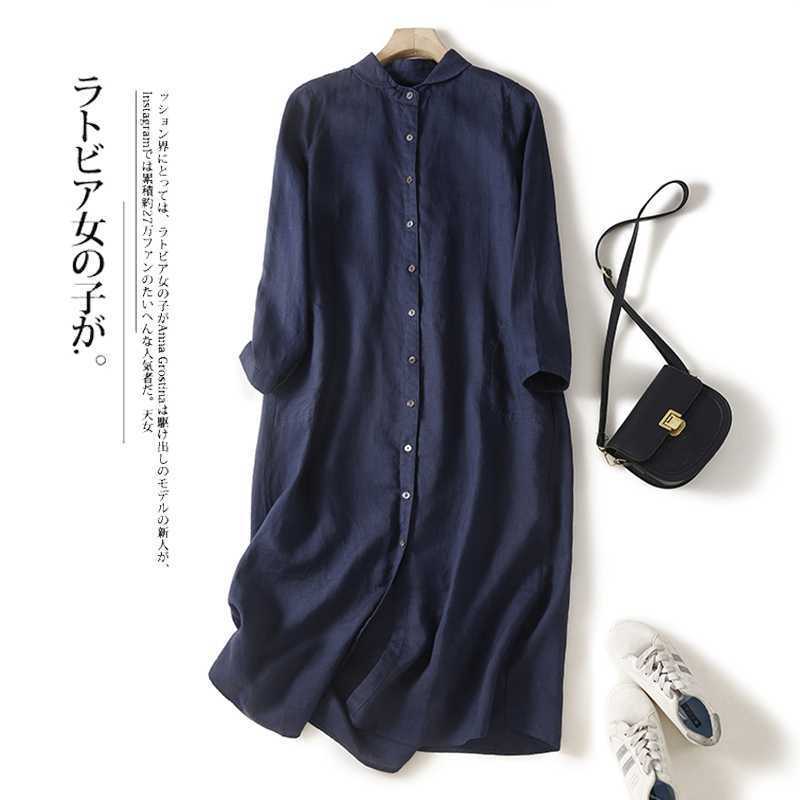 Linen dress Women's Midi Loose Casual Long-sleeved Cotton and Linen Shirt Dress Linen dress Women's Midi Loose Casual Long-sleeved Cotton and Linen Shirt Dress