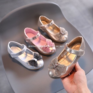 Girls Leather Shoes High Heeled Little Girls Performance Crystal Shoes Dress Model Show Princess Children's Shoes