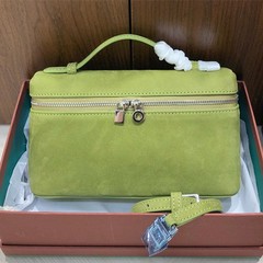 2025新款真皮女包LP饭盒包时尚简约单肩斜跨包平纹麂皮小方包银扣