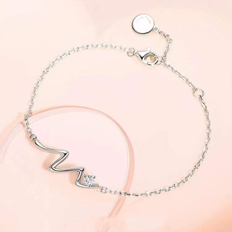 Celebrity Style Heartbeat Frequency Bracelet for Women, Fashionable Light Luxury Niche Product, Same Style as Live Stream, Hot Selling Wholesale, Ecg Heart Shape