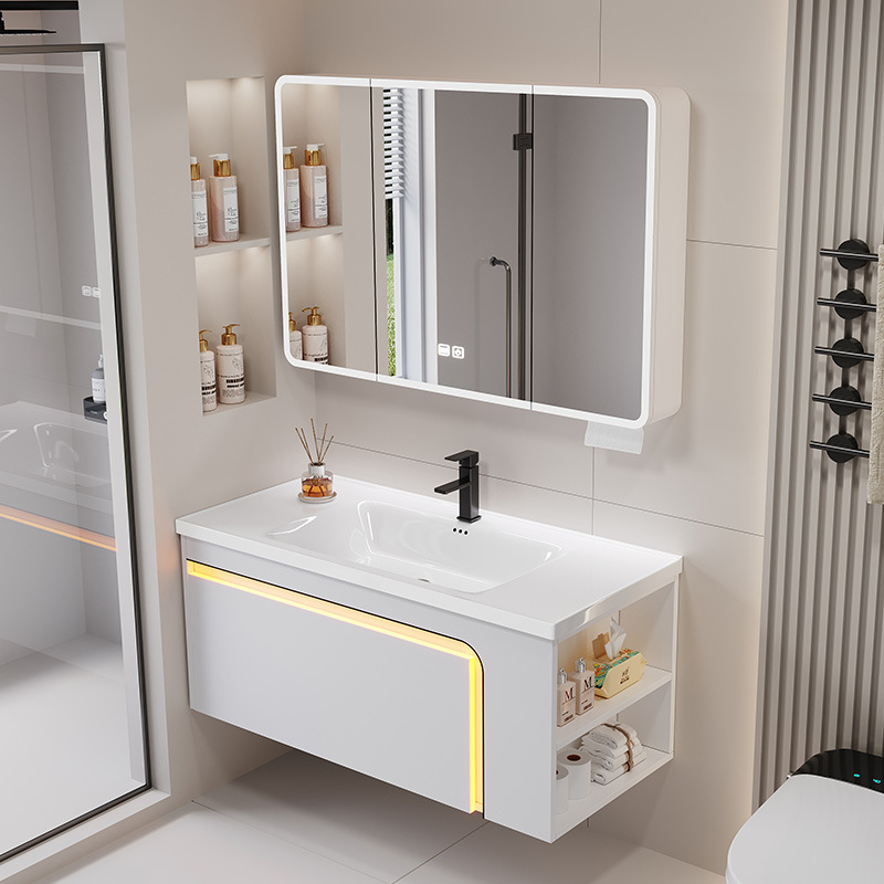 Gabinete de baño de panal de abeja grueso combinado para baño de cerámica integral lavabo lateral gabinete de almacenamiento
