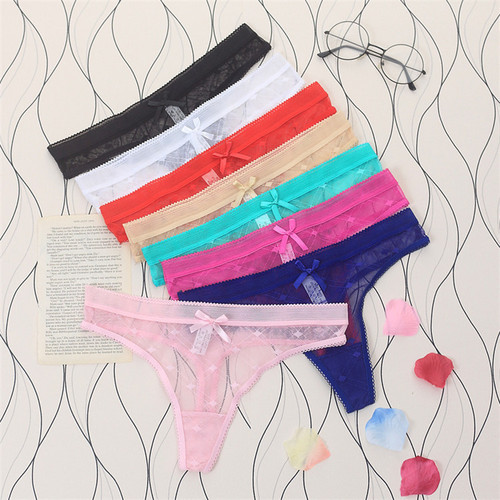 Ultra-thin breathable cute girl-style T-shaped underwear with mesh striped lace for women, sexy lingerie sold directly from the source