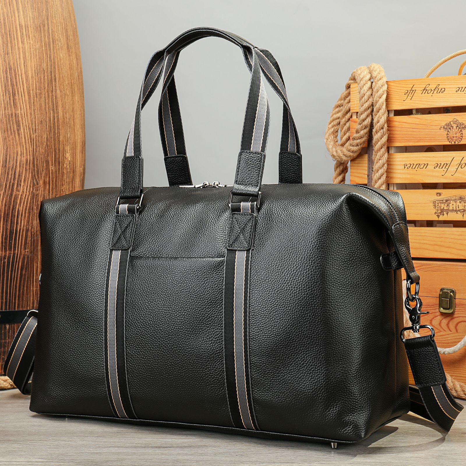 Malunte Large Capacity Genuine Leather Luggage Bag New Multifunctional Shoulder Travel Bag Cowhide Shoulder Bag Wholesale - Thumbnail 6