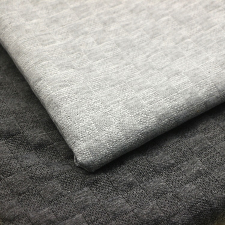 色织提花夹丝布空气层布针织麻灰3D提花正方形棋盘格空气层布面料
