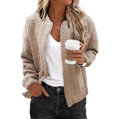 2025 New Amazon Cross-Border Aviator Jacket Women's Fashion Jacquard Coat Lightweight Zipper Jacket