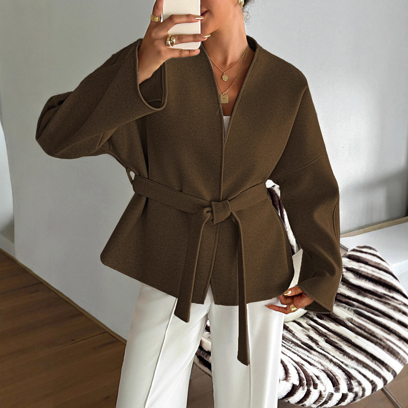 Cross-Border European and American Casual Vacation Strappy Long-Sleeved Suit Jacket Women's 2025 Autumn and Winter Woolen Amazon Independent Station