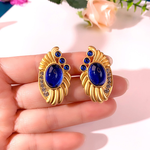 Direct Manufacturer Sale Vintage Flower Glass Palace Style Fashion Retro S925 Silver Needle Geometric Earrings Wholesale