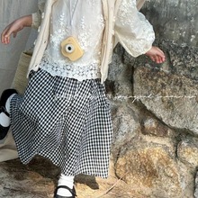 女童半身裙2025春季新款儿童韩系设计感小众格子裙洋气有腔调长裙