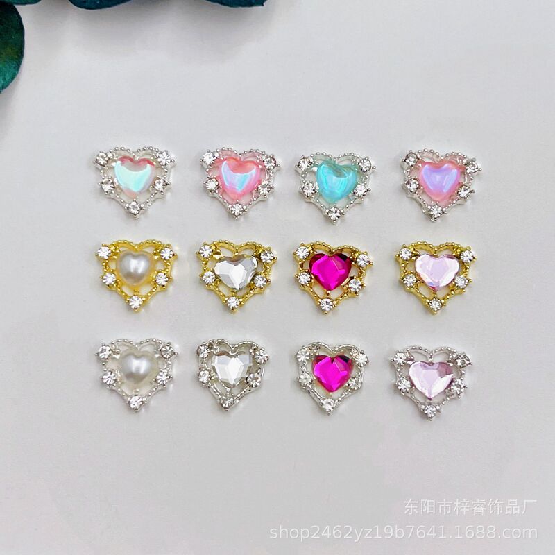 Heart-Shaped Nail Art Decorations, Multi-Color Peach Hearts, DIY Rhinestone Metal Ornaments, Alloy Nail Stickers Wholesale, Princess Series