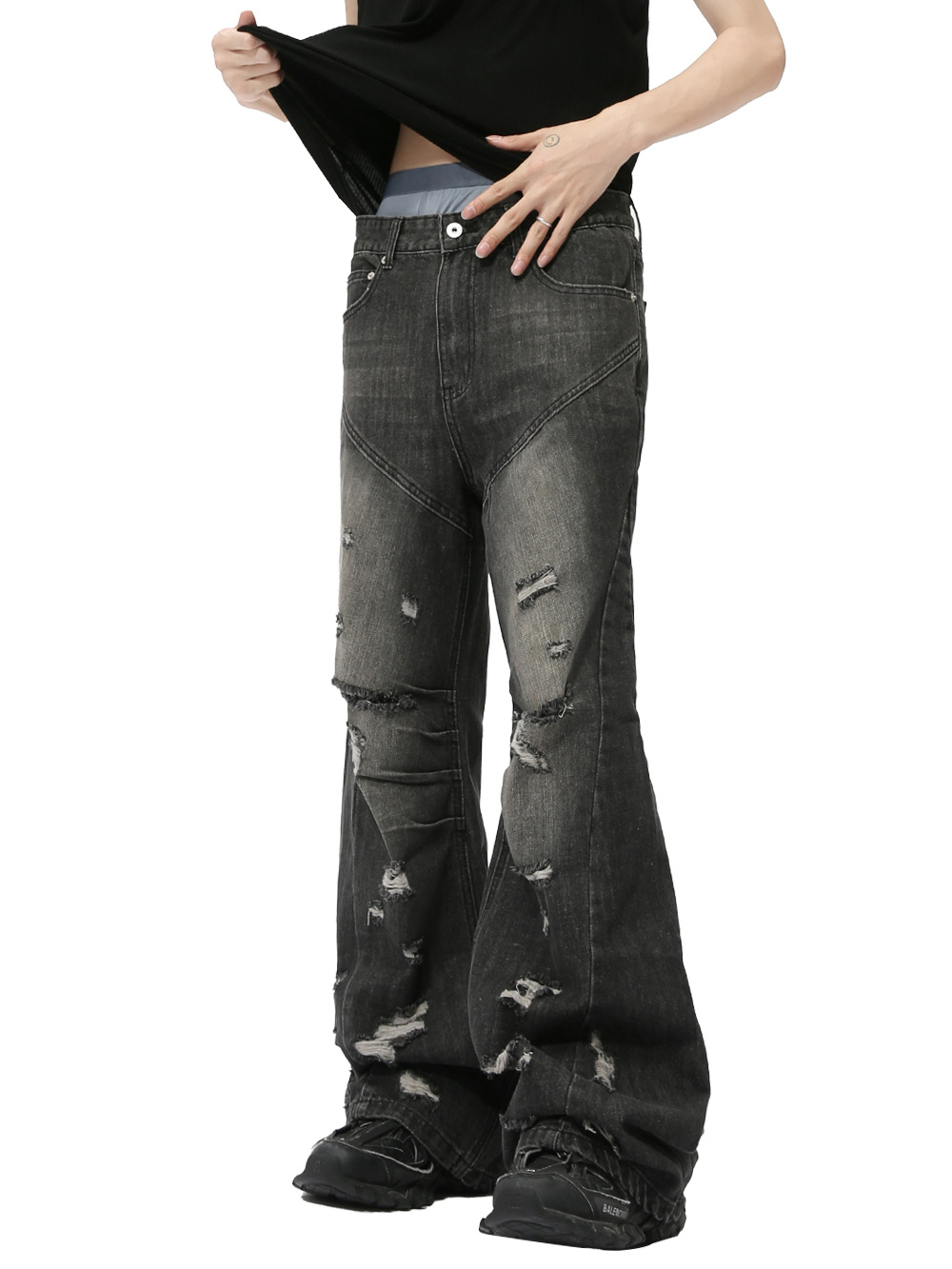 MTLCLOTHES Hombres| Otoño calle irregular agujero micro cuerno relajado jeans casuales lavados de la marea