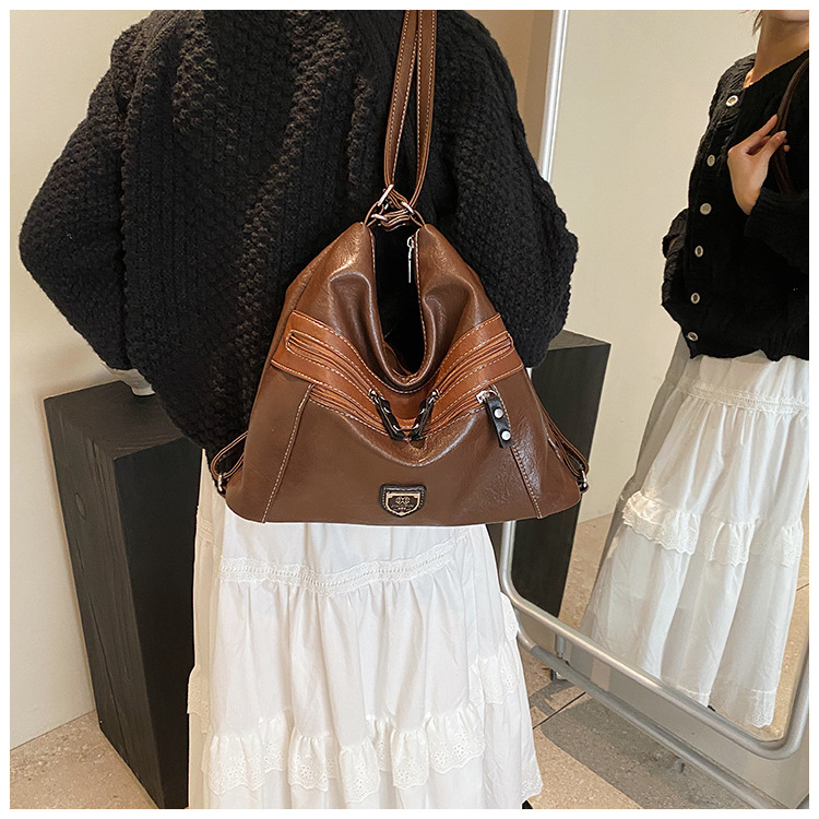 Femeii geantă de mână de umăr dublu Crossbody geantă de mână de mare capacitate geantă de mână retro cu un umăr la subraț_voghion.com