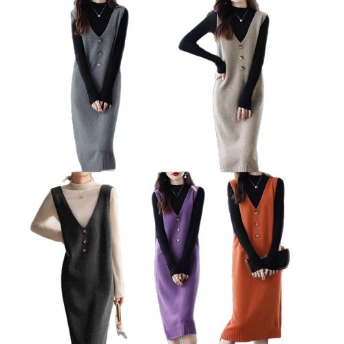 【Western and Eastern Code】Cross-border Knitted Women's Spring and Autumn New Style Vests, Tulle Dresses, Medium-length Backless Dresses