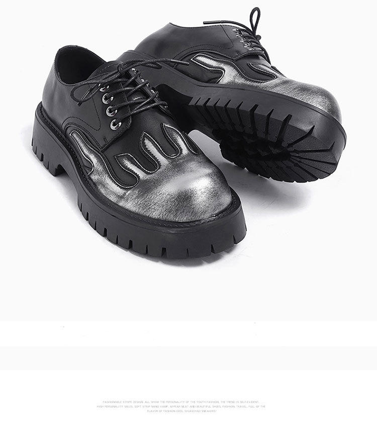 Unique Flame Design Thick Sole Trendy 2024 New Worn out Colored Casual Big Head Leather Shoes 9520-X_voghion.com