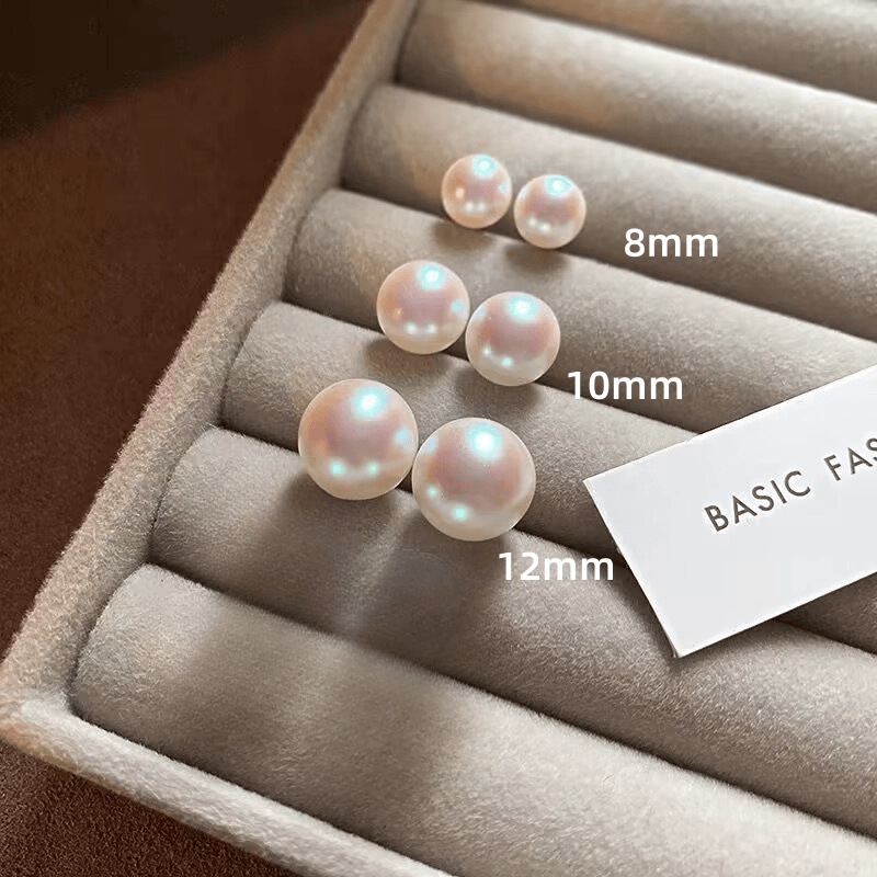 사쿠라 핑크 라운드 진주 스터드 귀걸이 [8mm]