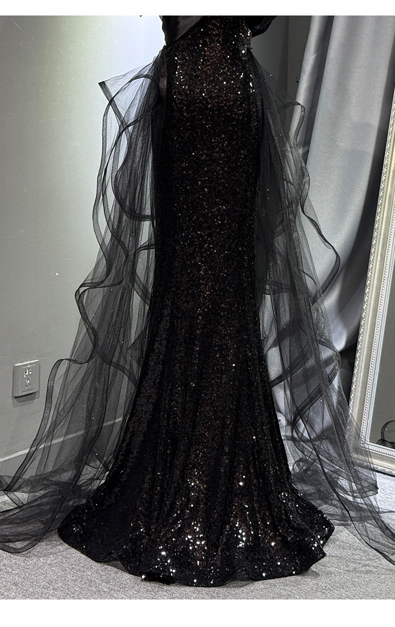 Black Sequined Halter Evening Gown Niche Fishtail Skirt For Women New Style Understated Luxury For Emcees Coming Of Age Ceremonies Annual_ecoleips.com