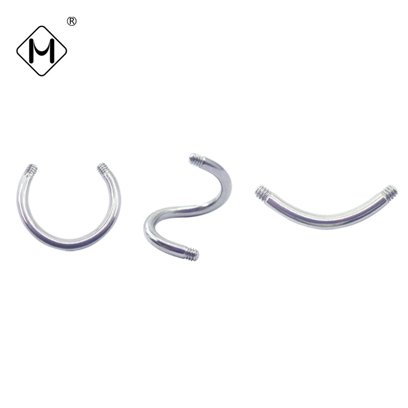 Stainless Steel External Thread Piercing Rod, Curved Eyebrow Stud, External Threaded Rod, C-Shaped Nose Ring, Horseshoe Rod, S-Shaped Piercing Jewelry Accessories