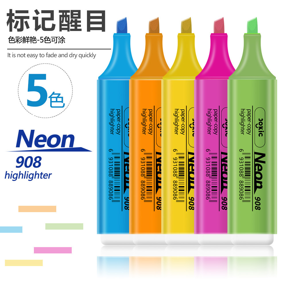 Amazon caliente pen de resaltador pen luminoso de color estudiantes pen de resaltador pen de marca fluorescente de gran capacidad pen