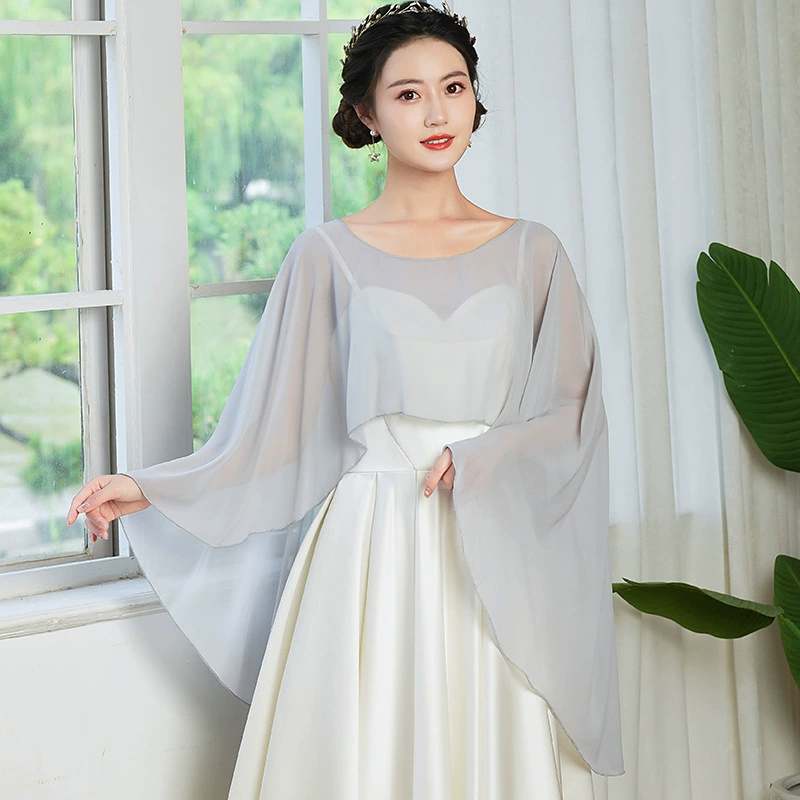Chiffon Bridal Cloak Cape, Женский миди-пальто в стиле тренч, плюс-сайз, легкий
