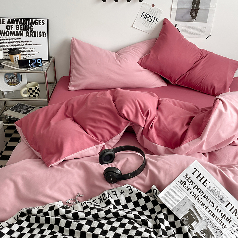 日本式水洗い綿純色四点セットシンプル無印風学生寮純綿三点セット純綿シーツ