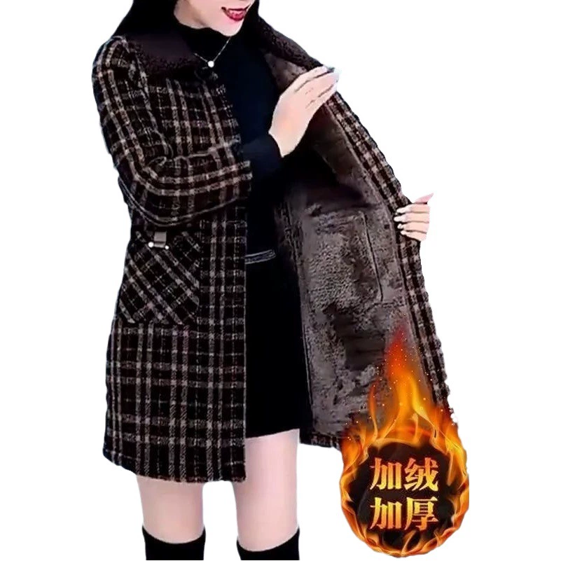Осенне-зимнее Модное Новое утолщенное пальто средней длины на флисовой подкладке, женская элегантная Высококачественная облегающая элегантная одежда для мам