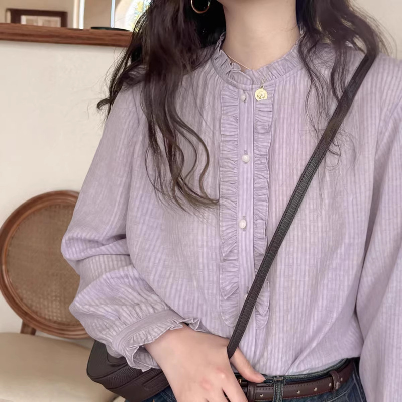 Romantic Spring Day, Purple Fairy Lace Shirt, a Top with a Great Atmosphere, New Style for Women in Spring Romantic Spring Day, Purple Fairy Lace Shirt, a Top with a Great Atmosphere, New Style for Women in Spring