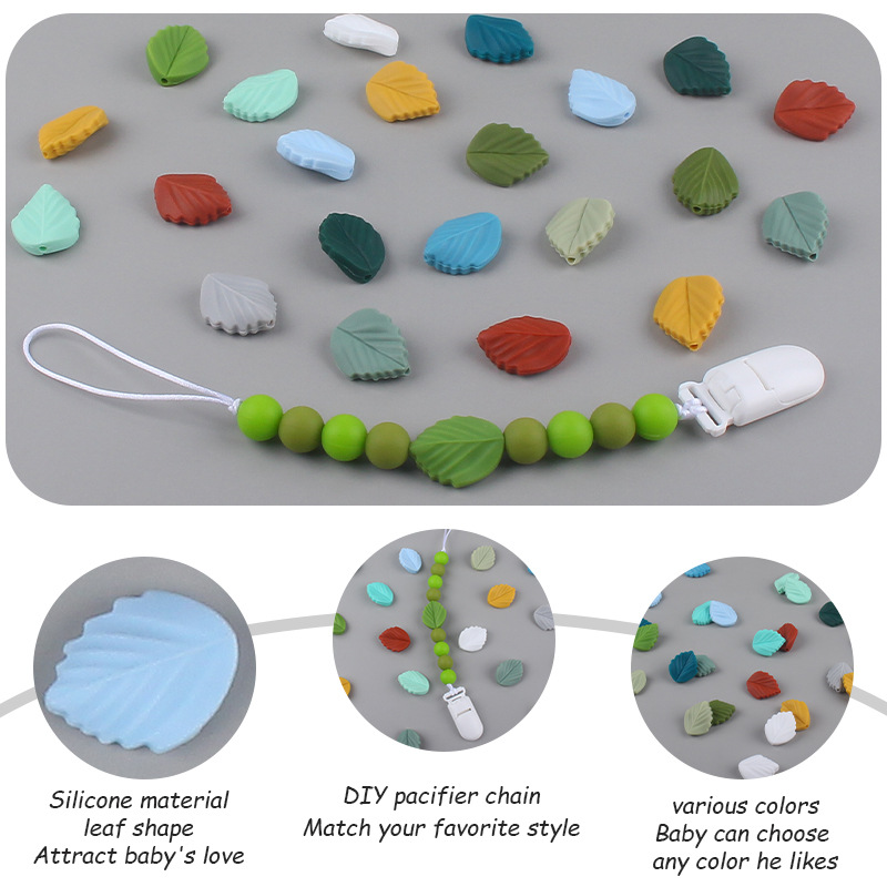 Bebé suministros de silicona dibujos animados hoja DIY bebé mordida chupete cadena teether pulsera accesorios juguete