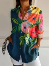 R 30671 Women's Long Floral Print Shirt ����ӡ������ �羳ר