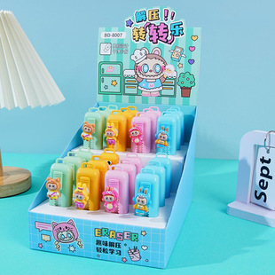 Foreign Trade New Style Labubu Push-Pull Decompression Eraser That Does Not Shed Crumbs, Cute Student Eraser with Replaceable Core, Cross-Border Wholesale