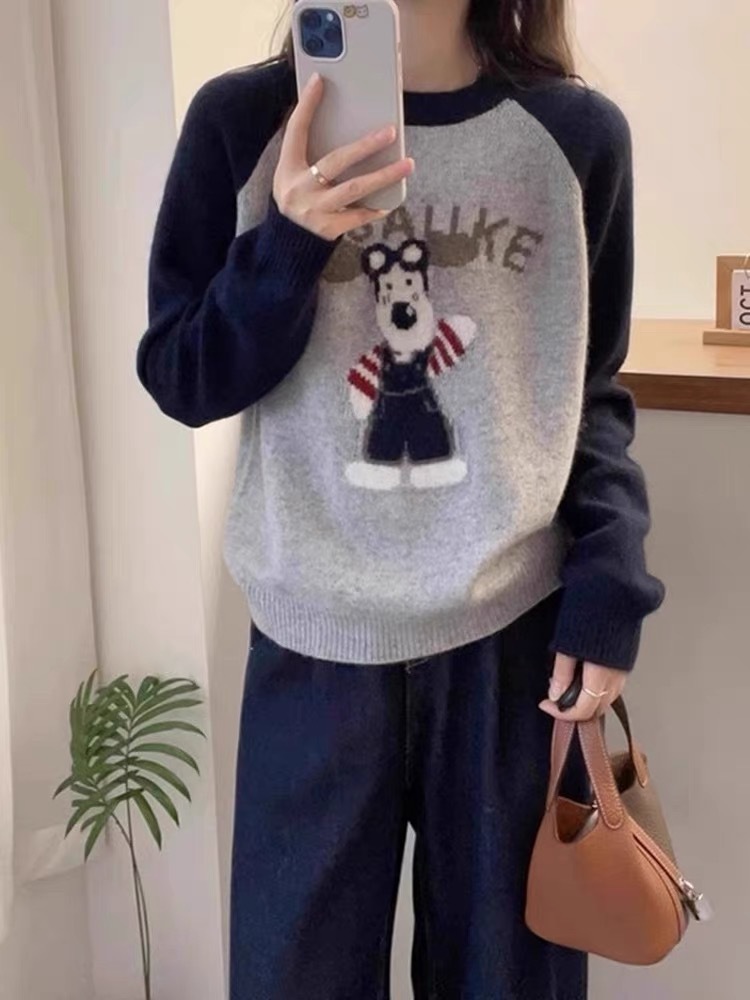 24 invierno Puyuan estilo retro estilo americano cuello redondo blando suéter glutinoso para mujeres 2024 nuevo invierno