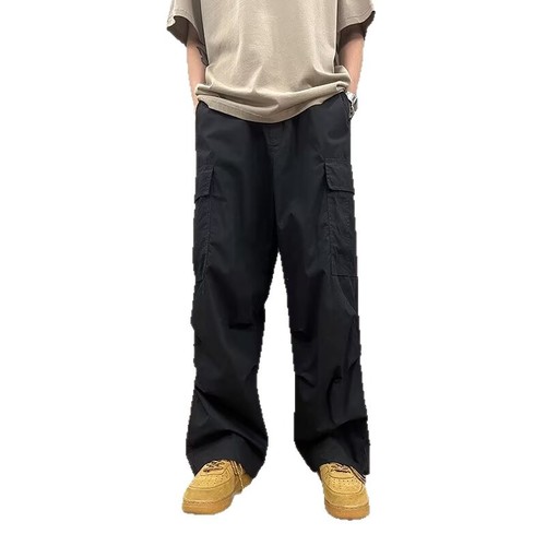American Retro Work Pants for Men - Summer Thin Version, Streetwear Trend Brand Combat Pants with Multiple Pockets, Paratrooper Casual Wide Leg Pants