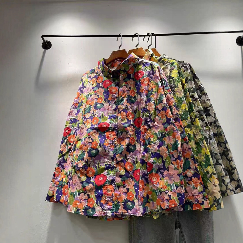 Printed Long-Sleeve Shirt 2025 Japanese Mori Girl Style Turn-Down Collar Single-Breasted Slimming Age-Reducing Versatile Loose Casual Top