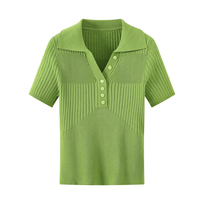Real Shot of 2026 Summer New Solid Color Ribbed Short-Sleeve Pullover Slim-Fit Women's Sweater