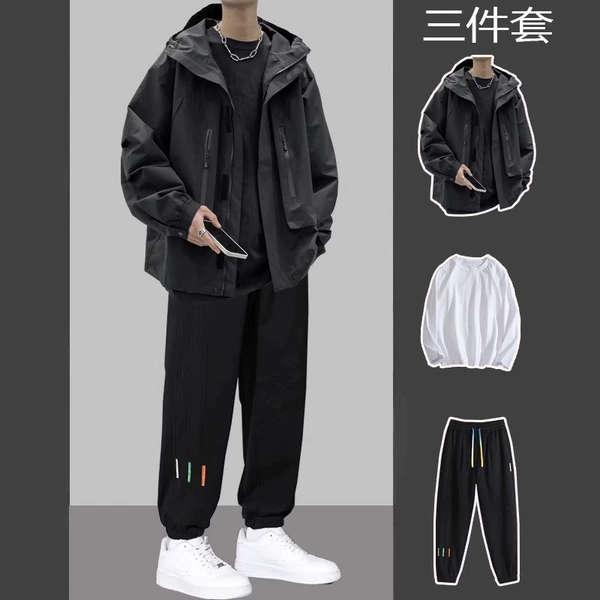 Jacket black + colorful bar pants black + white long T