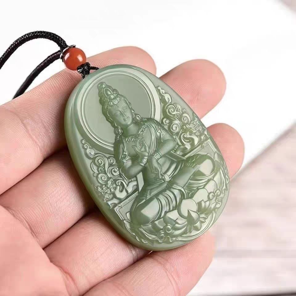 Mặt dây chuyền ngọc Hetian tự nhiên hình Quan Thế Âm cho nam, kích thước lớn, bảo vệ sức khỏe