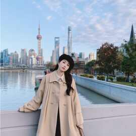 实拍2024韩系卡其色风衣外套女春款设计感炸街时尚褶皱宽松大衣潮