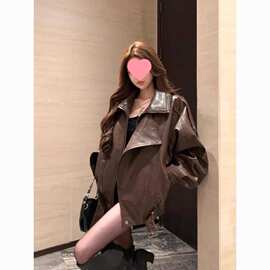 皮衣外套女年新款复古港风早秋小个子感宽松夹克上衣