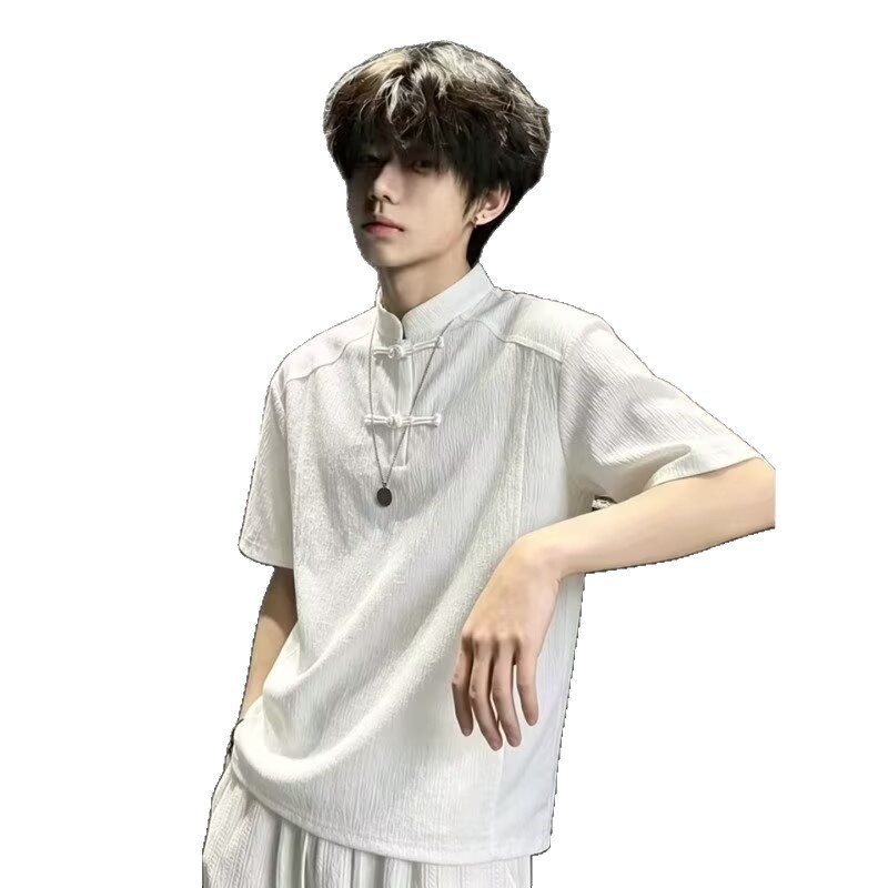 Fábrica transfronteriza venta al por mayor directa de verano para hombres China ventana cuello vertical camiseta de moda suelta camiseta de hombre
