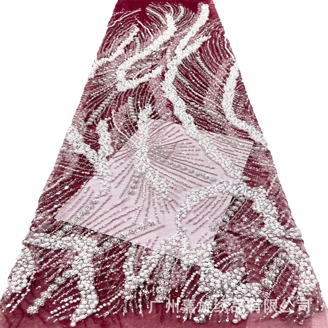 Vestido de noche elegante con cuentas de estilo medioriental, tela de moda para bodas, tela de malla resistente con lentejuelas y encaje bordado.