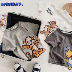 2024純棉夏季新款男女童裝卡通刺繡短袖上衣中小童潮流T恤上衣服
