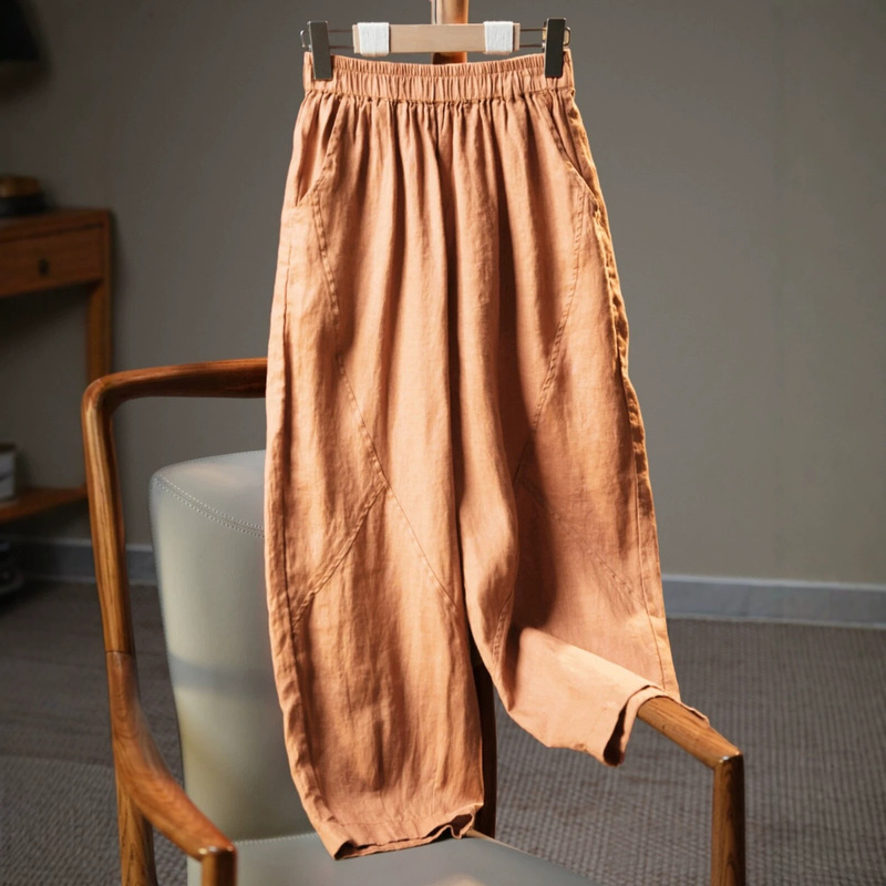 Linen Wide-Leg Pants for Women, Summer Thin Style, Mom's Cotton-Linen Pants, 2026 New Model, Cropped Harem Pants