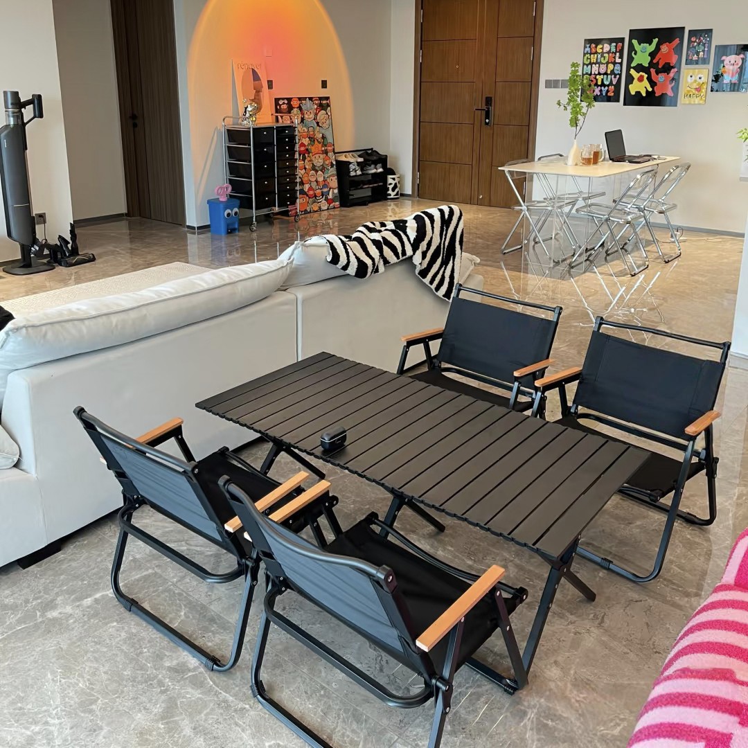 Outdoor Patio Leisure Tables and Chairs, Aluminum Alloy Portable Picnic Barbecue Camping Table, Leisure Table and Chairs, Folding Egg Roll Table