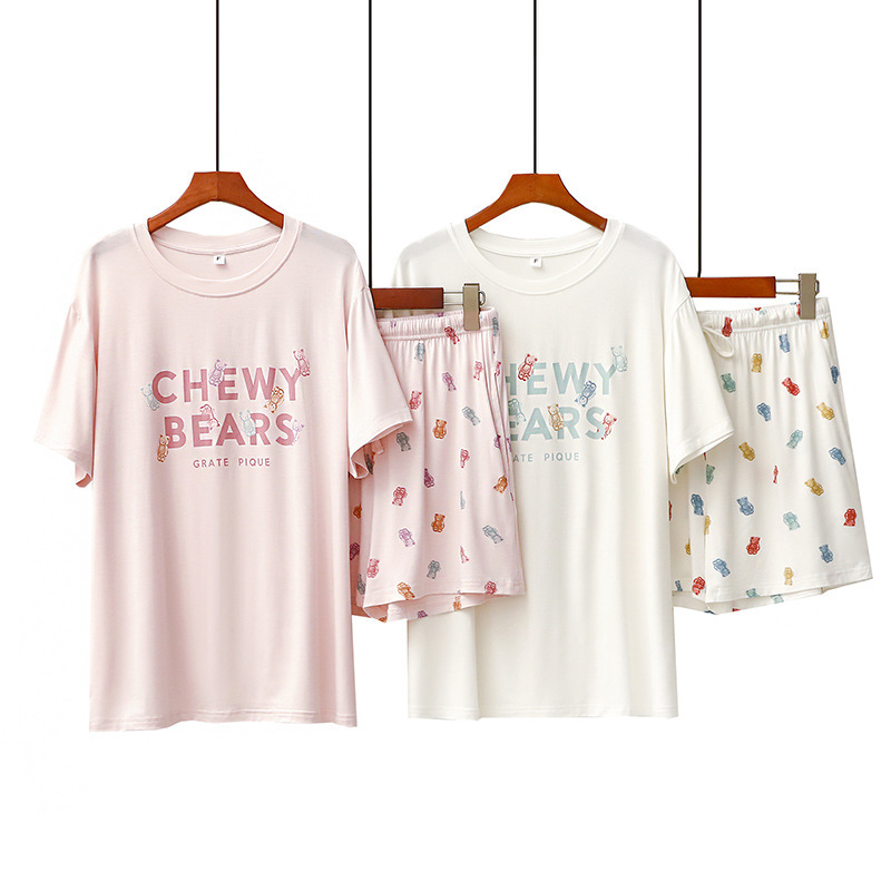 Factory Direct Supply! First-Hand Supply! Same Style Colorful Millet Bear Print Modal Shorts Short-Sleeved Home Clothes
