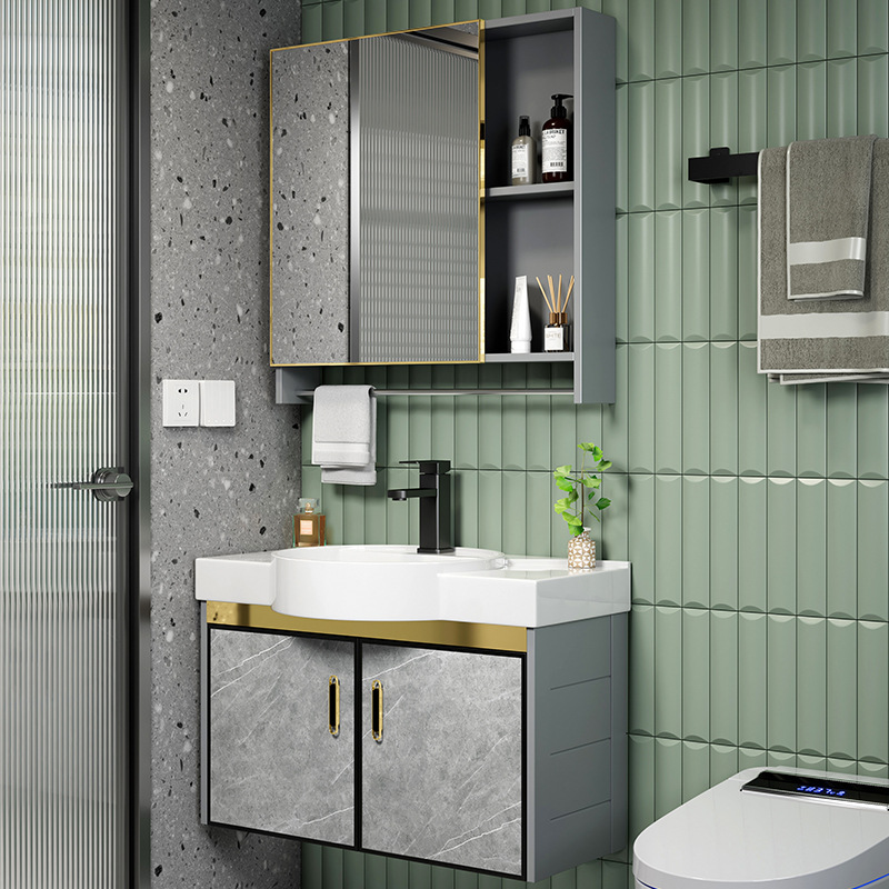 Mueble de baño de aluminio de espacio combinación baño lavabo de pared pequeño apartamento lavabo de cerámica balcón mesa de lavado