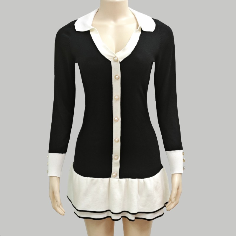 Women's Dress With Bow Tie Ruffle And Pearl Buttons Small Fit_voghion.com