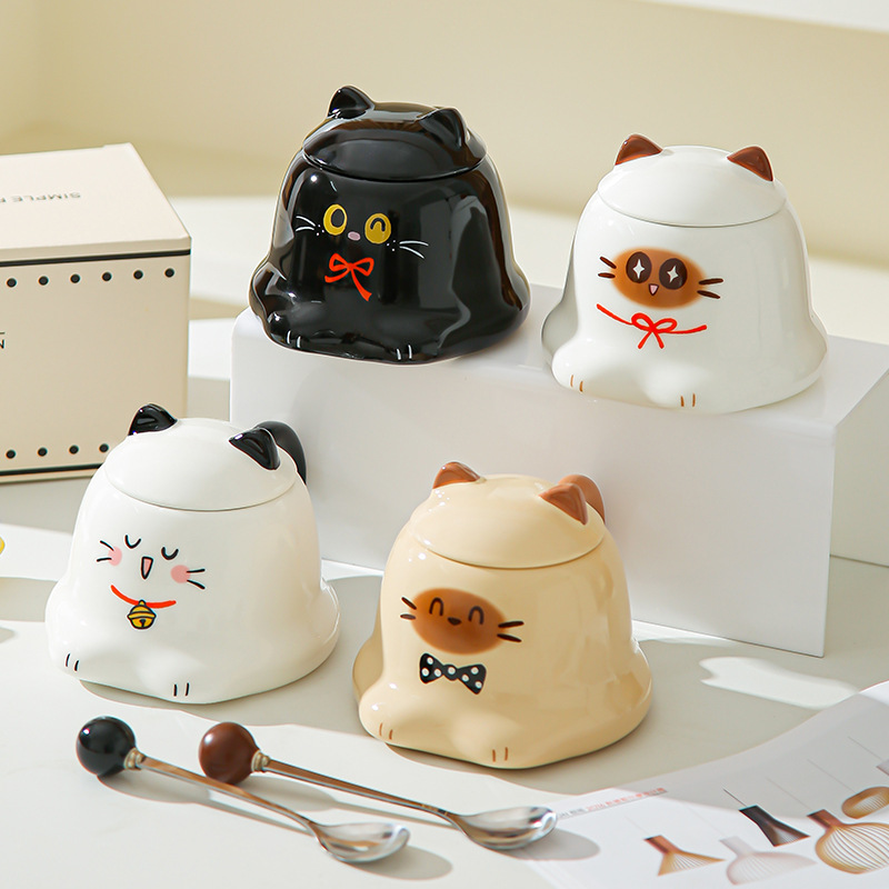 Tazas de dibujos animados de alto valor, tazas de cerámica, tazas de gato Siamese, lindas tazas de agua, regalos de cumpleaños creativos para niños y niñas