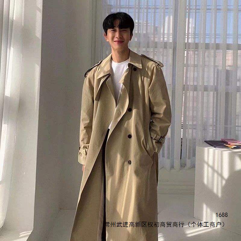 2026 New Men's Mid-Length Trench Coat, Korean Style, British Style, Over-the-Knee Coat, Trendy and Cool Autumn/Spring Outerwear