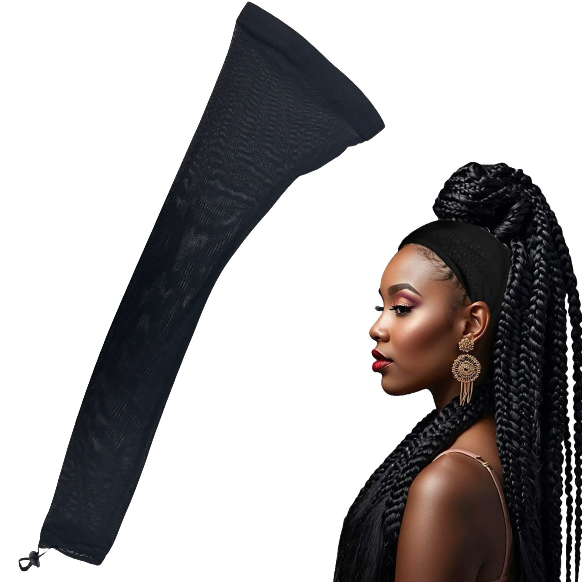 Cross-Border Wig Sleeve-Style Mesh Cap Mesh Crochet Hair Net Cap Adjustable Long Cap for Dreadlocks, Can Be Worn as a Shower Cap