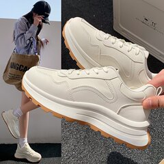 外国貿易のお父さんの靴の女性の2025秋の新型の復古の阿甘運動のカジュアルな靴の純色の厚い底の学生の白い靴