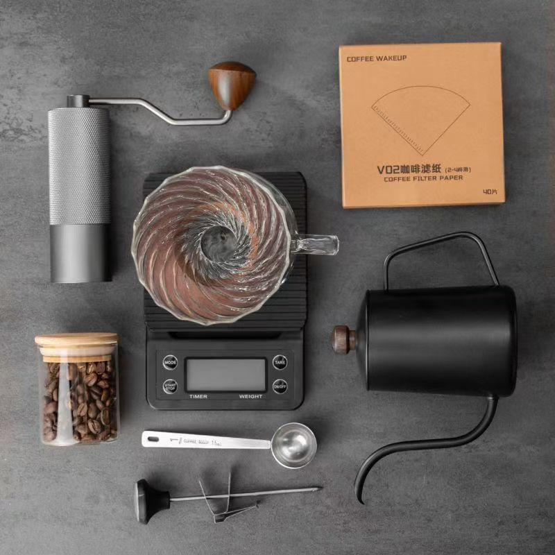 Kit de café de campamento al aire libre equipo de café de viaje portátil cafetera de café molino de mano cafetera