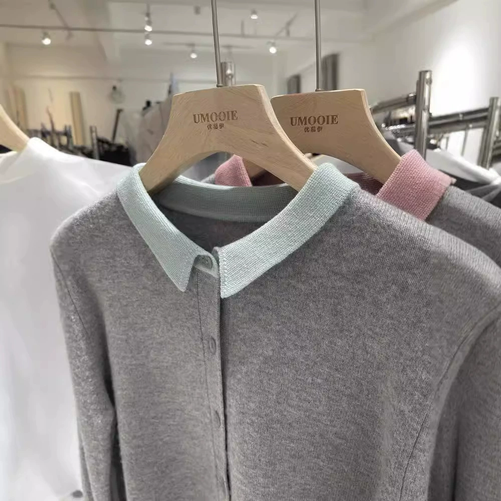 Завод Jinya Garment/POLO, маленький лацкан из шерсти, свитер-кардиган с двумя типами ворот